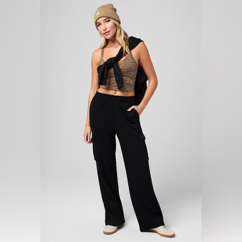Fabletics Wide Leg Cargo Fleece Sweatpants Black XL EUC Cozy Athleisure Lounge - Picture 6 of 7